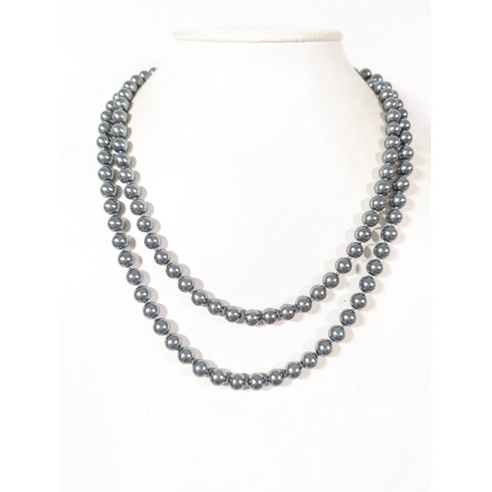 Retro Gray Glass Faux Pearl Beadā Neckalce Long 42" Knotted